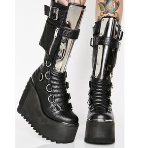 Dolls Kill Black Metal Goth Boots